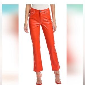 STAUD Elliot Faux Leather Straight Leg Five Pocket Orange Pant Size 4